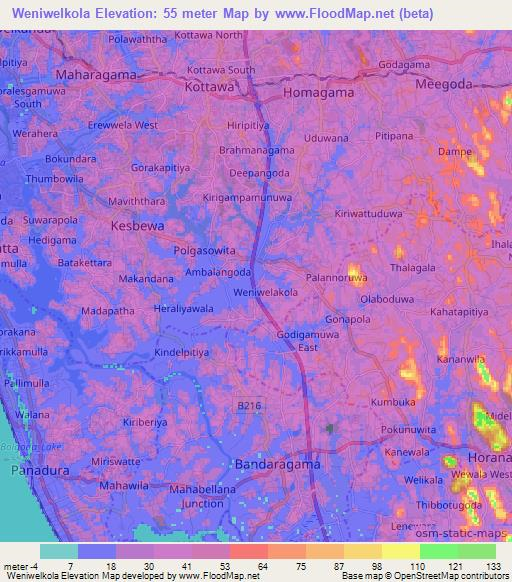 Weniwelkola,Sri Lanka Elevation Map