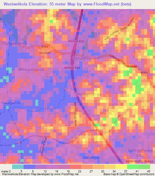 Weniwelkola,Sri Lanka Elevation Map