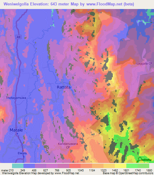 Weniwelgolla,Sri Lanka Elevation Map