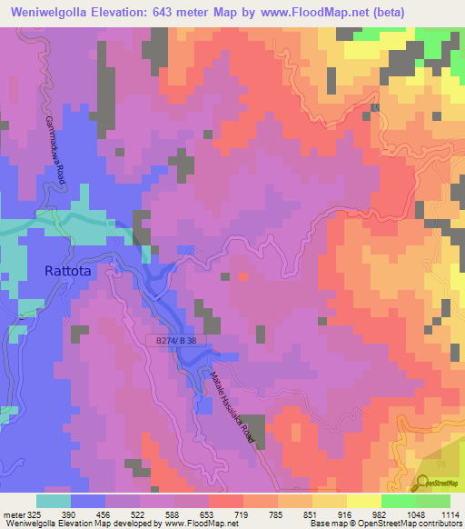 Weniwelgolla,Sri Lanka Elevation Map