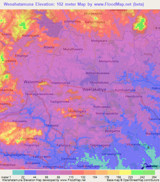Wenahatamuna,Sri Lanka Elevation Map