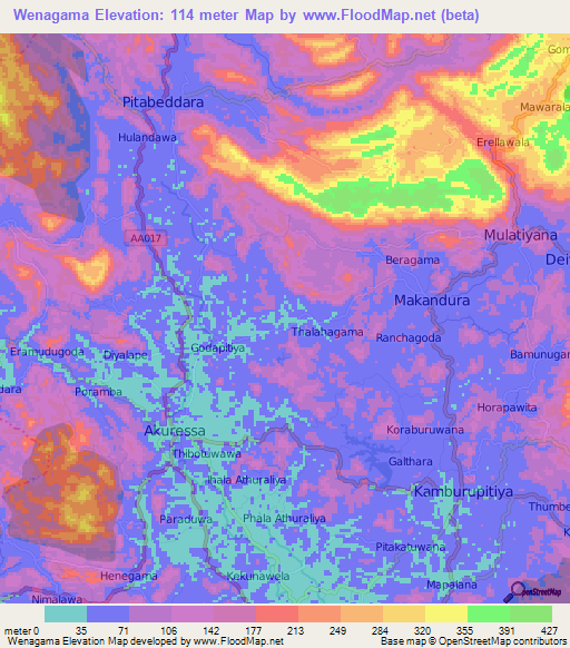 Wenagama,Sri Lanka Elevation Map
