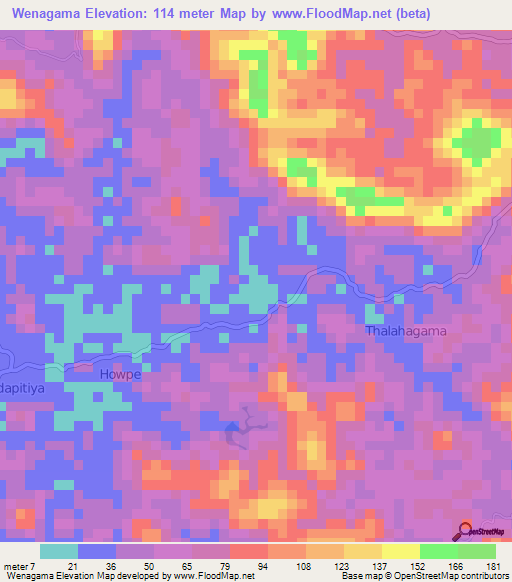 Wenagama,Sri Lanka Elevation Map