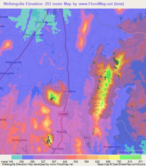 Wellangolla,Sri Lanka Elevation Map