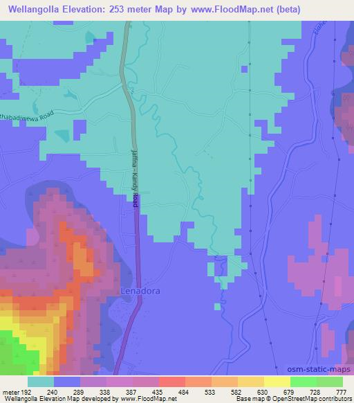 Wellangolla,Sri Lanka Elevation Map