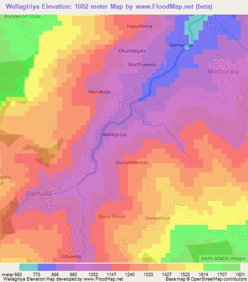 Wellagiriya,Sri Lanka Elevation Map