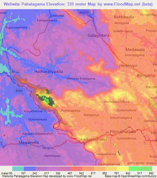 Weliwita Pahalagama,Sri Lanka Elevation Map