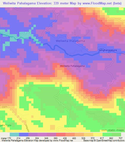 Weliwita Pahalagama,Sri Lanka Elevation Map