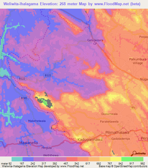 Weliwita-Ihalagama,Sri Lanka Elevation Map