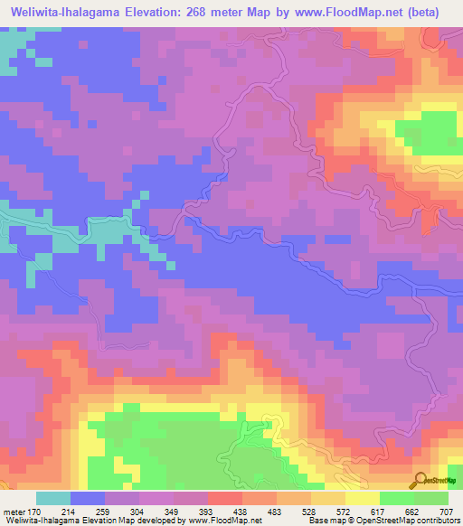 Weliwita-Ihalagama,Sri Lanka Elevation Map
