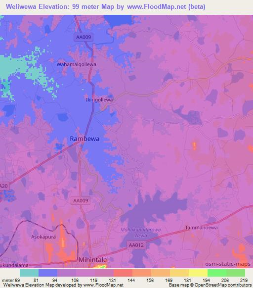 Weliwewa,Sri Lanka Elevation Map