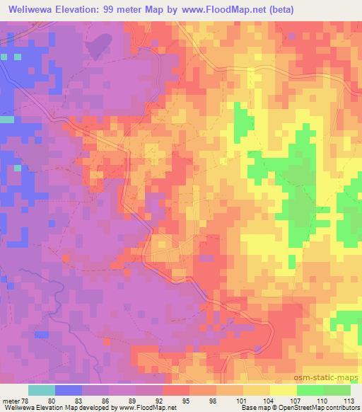 Weliwewa,Sri Lanka Elevation Map
