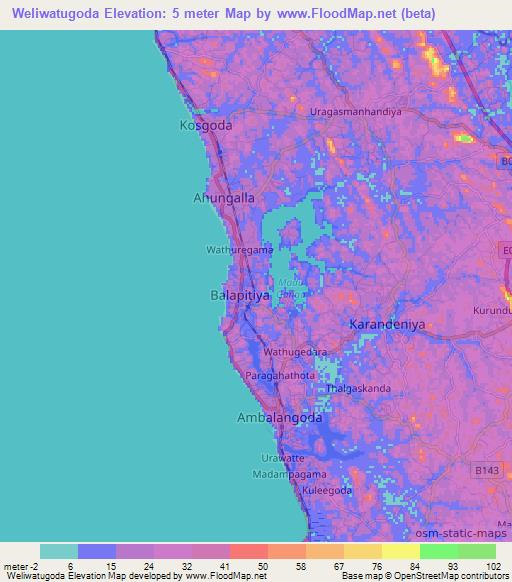 Weliwatugoda,Sri Lanka Elevation Map