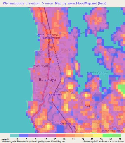 Weliwatugoda,Sri Lanka Elevation Map