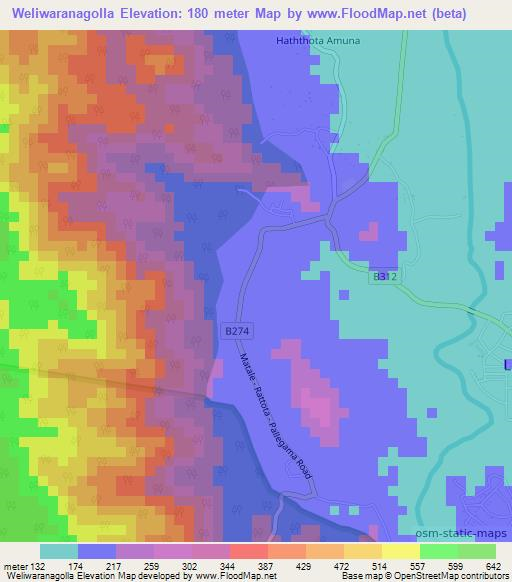 Weliwaranagolla,Sri Lanka Elevation Map