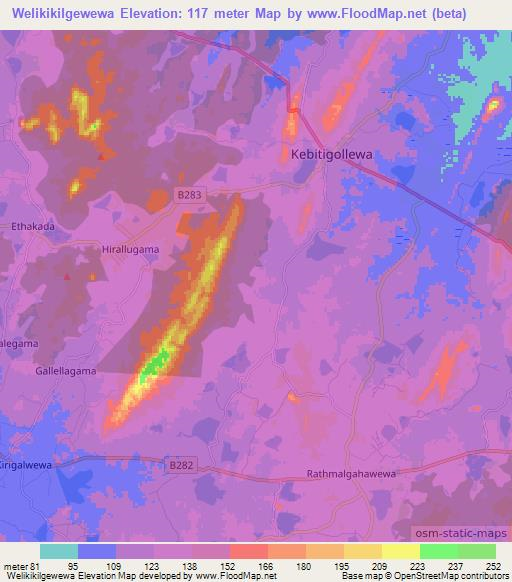 Welikikilgewewa,Sri Lanka Elevation Map