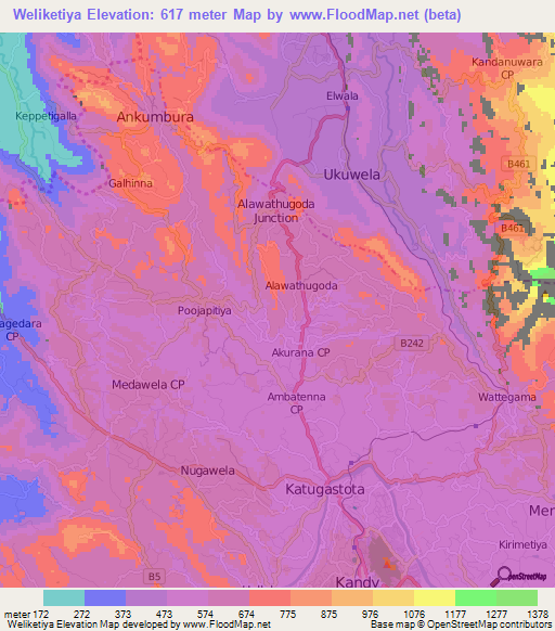 Weliketiya,Sri Lanka Elevation Map