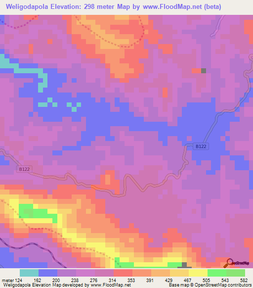 Weligodapola,Sri Lanka Elevation Map
