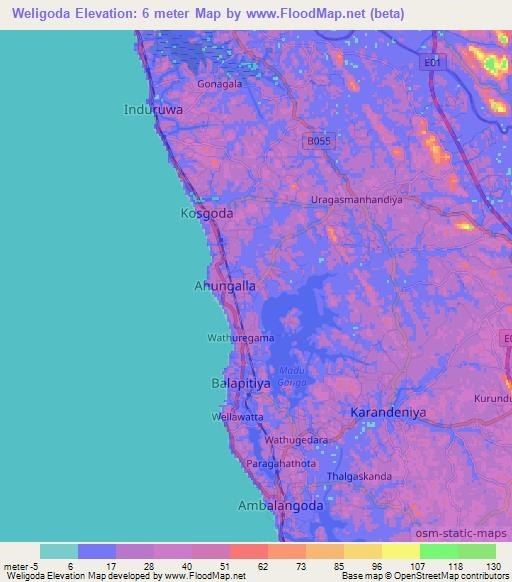 Weligoda,Sri Lanka Elevation Map