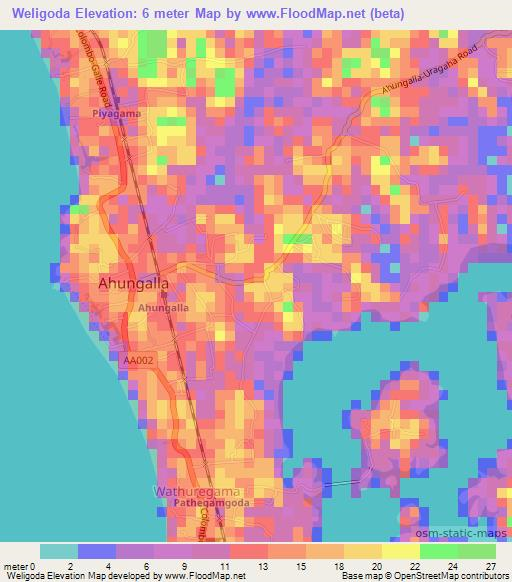 Weligoda,Sri Lanka Elevation Map
