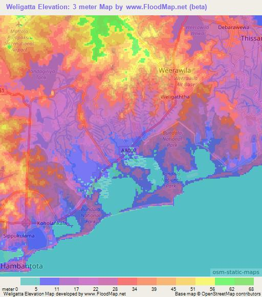 Weligatta,Sri Lanka Elevation Map