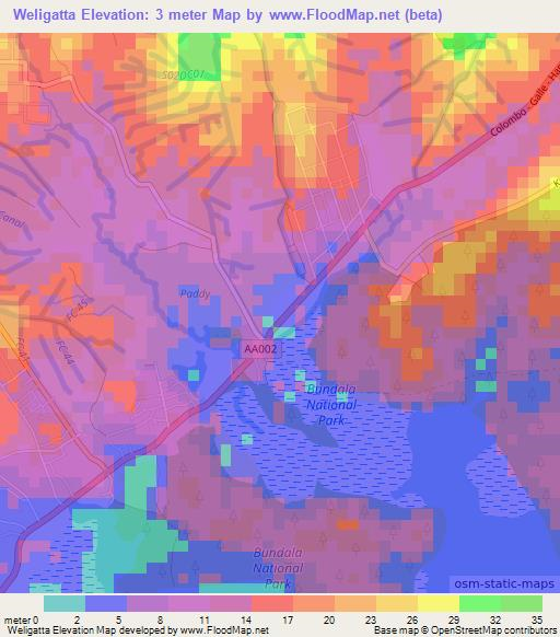 Weligatta,Sri Lanka Elevation Map