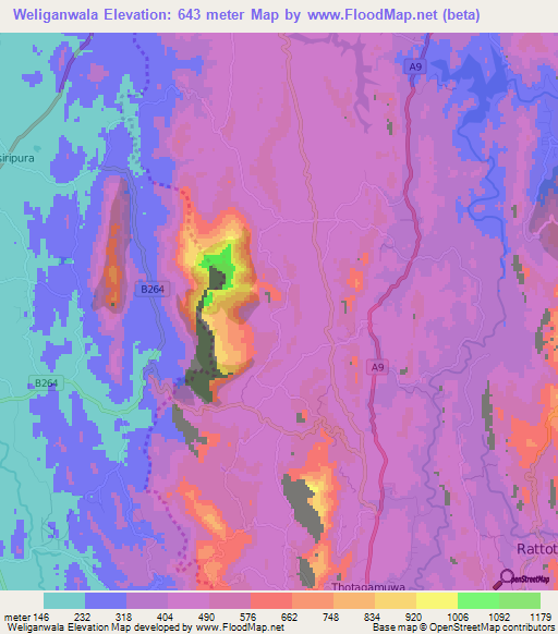Weliganwala,Sri Lanka Elevation Map