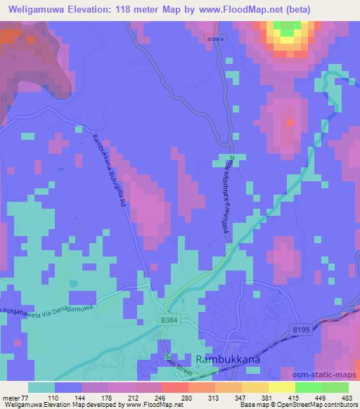 Weligamuwa,Sri Lanka Elevation Map