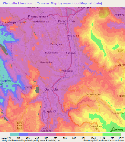 Weligalla,Sri Lanka Elevation Map