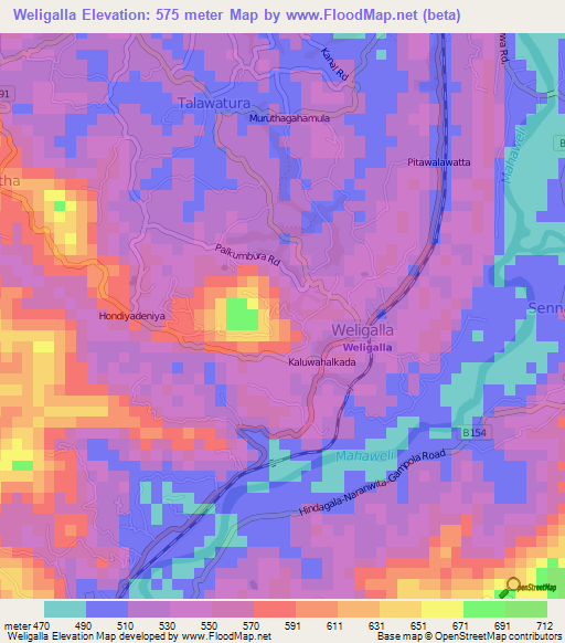 Weligalla,Sri Lanka Elevation Map