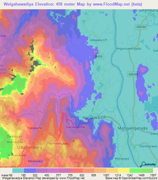 Welgahawadiya,Sri Lanka Elevation Map