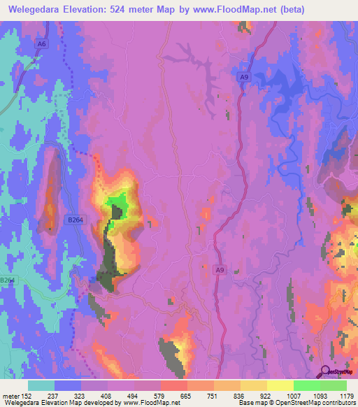 Welegedara,Sri Lanka Elevation Map