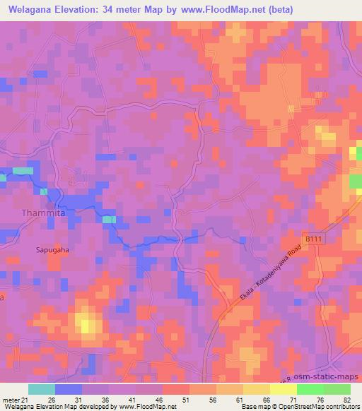 Welagana,Sri Lanka Elevation Map