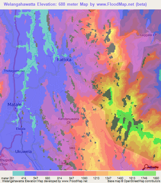 Welangahawatta,Sri Lanka Elevation Map