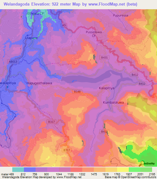 Welandagoda,Sri Lanka Elevation Map