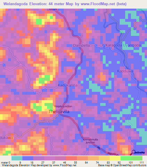 Welandagoda,Sri Lanka Elevation Map