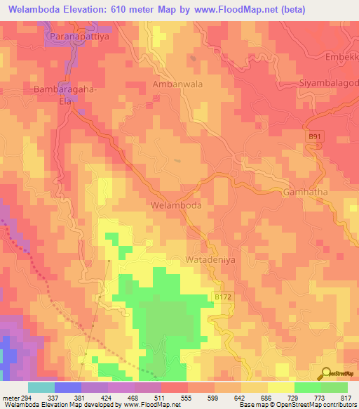 Welamboda,Sri Lanka Elevation Map