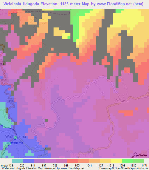 Welaihala Udugoda,Sri Lanka Elevation Map