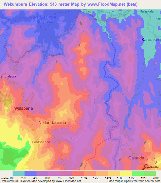 Wekumbura,Sri Lanka Elevation Map