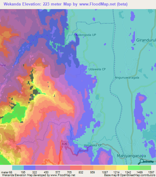 Wekanda,Sri Lanka Elevation Map
