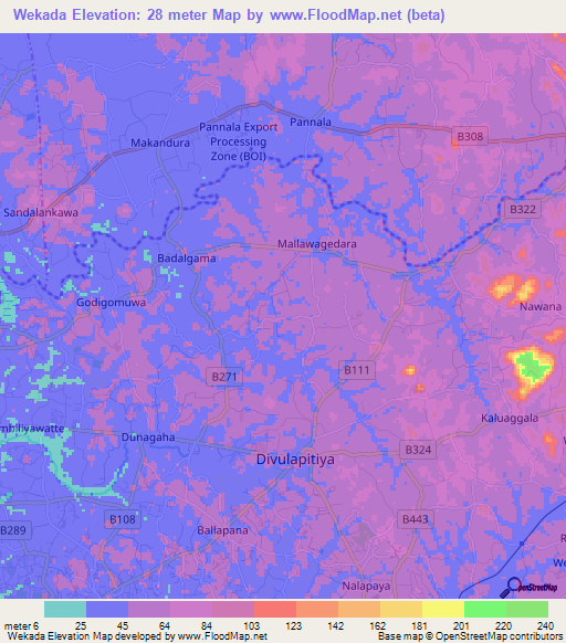 Wekada,Sri Lanka Elevation Map