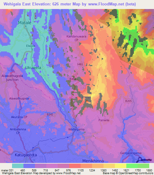 Wehigala East,Sri Lanka Elevation Map