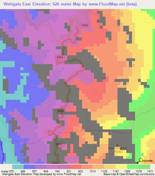 Wehigala East,Sri Lanka Elevation Map