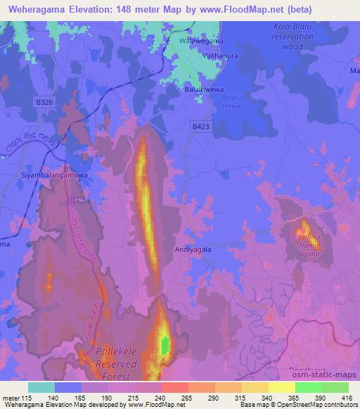 Weheragama,Sri Lanka Elevation Map
