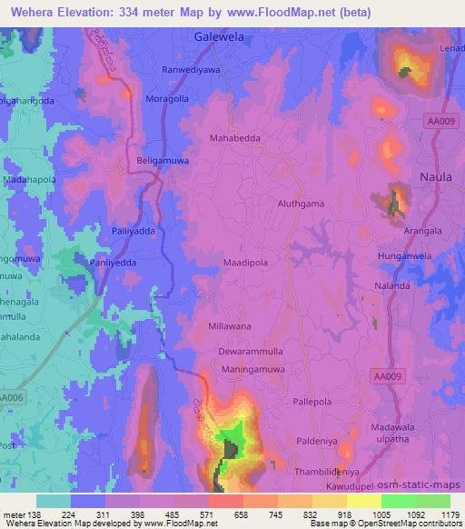 Wehera,Sri Lanka Elevation Map