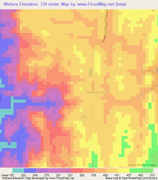 Wehera,Sri Lanka Elevation Map