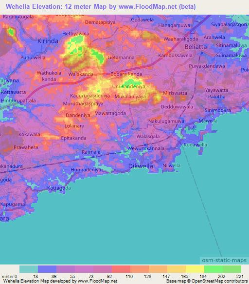 Wehella,Sri Lanka Elevation Map