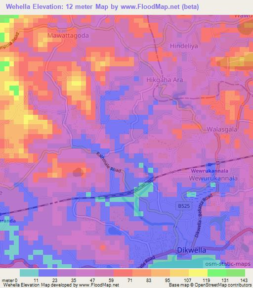 Wehella,Sri Lanka Elevation Map