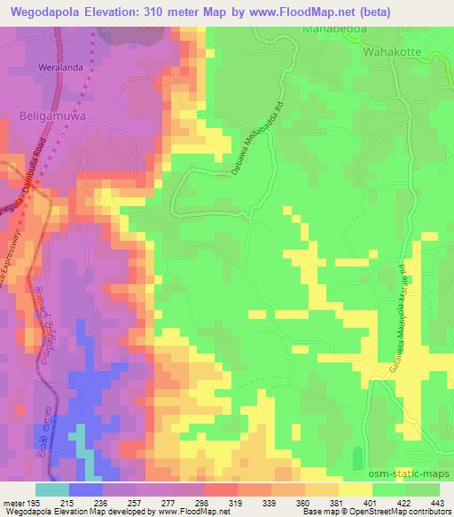 Wegodapola,Sri Lanka Elevation Map