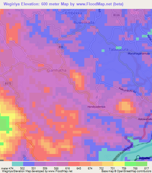 Wegiriya,Sri Lanka Elevation Map